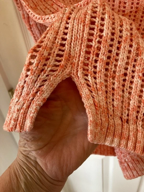 Talbots Coral-Peach Open-Weave Crewneck Sweater - Picture 4 of 8